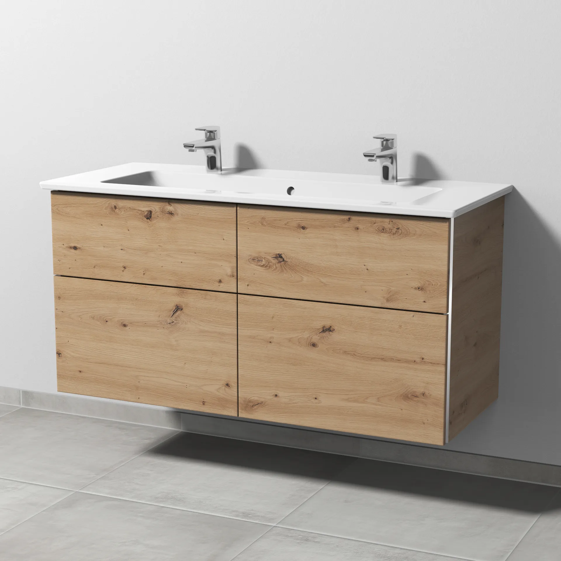 Sanipa Keramik-Waschtisch-Set mit Waschtischunterschrank „3way“ 115,5 × 47,7 × 59,1 cm in Eiche Natural-Touch, mittig