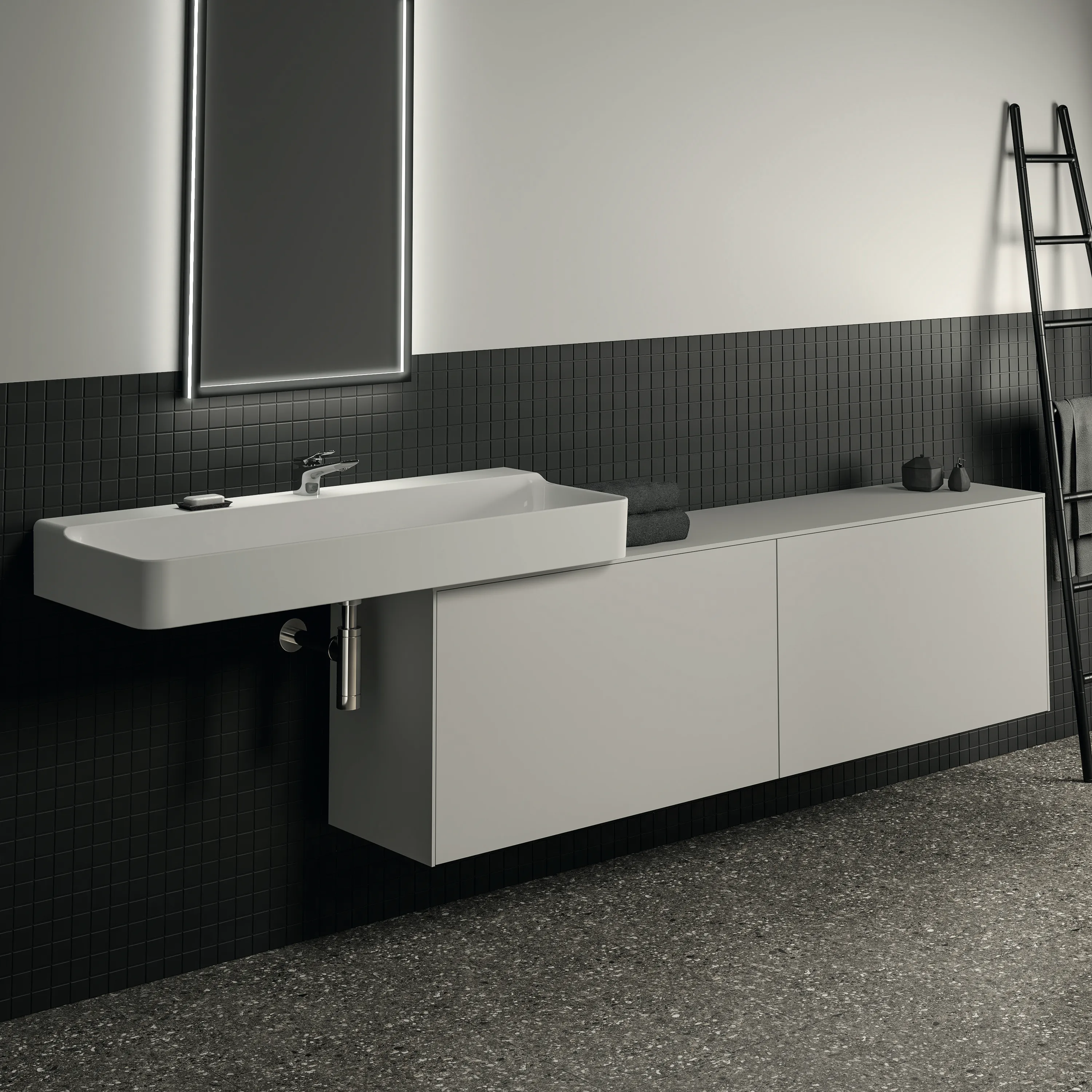 Ideal Standard Waschtischunterschrank „Conca“ 198,7 × 55 × 37,3 cm Weiß matt lackiert Ideal Standard Waschtischunterschrank „Conca“ 198,7 × 55 × 37,3 cm Weiß matt lackiert