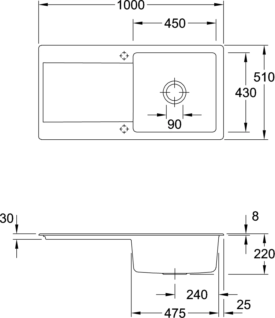 Villeroy & Boch Siluet 60 Einbauspüle, TitanCeram, 1000x510 mm