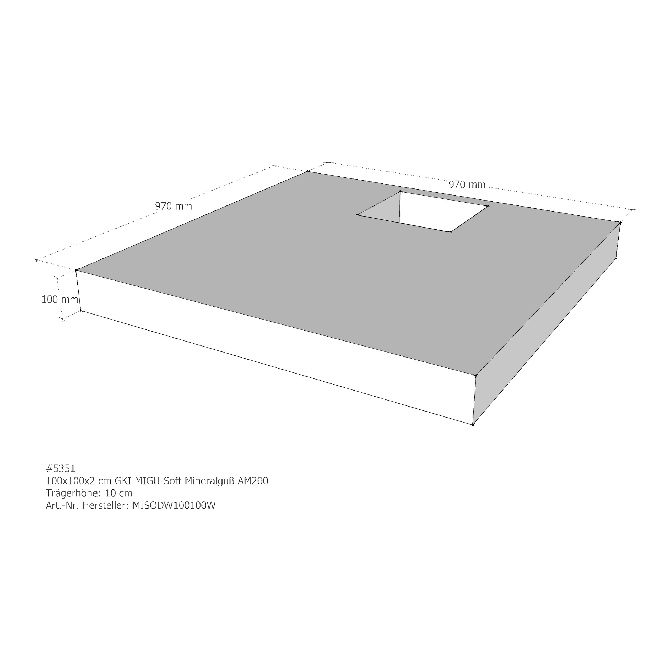 Duschwannenträger für GKI MIGU-Soft Mineralguß 100 × 100 × 2 cm