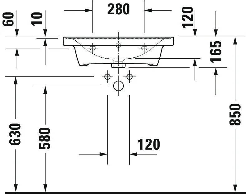 Wandwaschtisch „D-Neo“, mit Überlauf, Hahnlochposition mittig Wandwaschtisch „D-Neo“, mit Überlauf, Hahnlochposition mittig