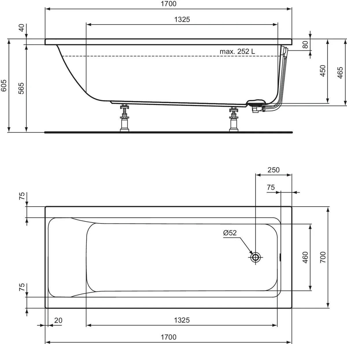 Ideal Standard Badewanne „ConnectAir“ 70 × 170 cm Ideal Standard Badewanne „ConnectAir“ 70 × 170 cm