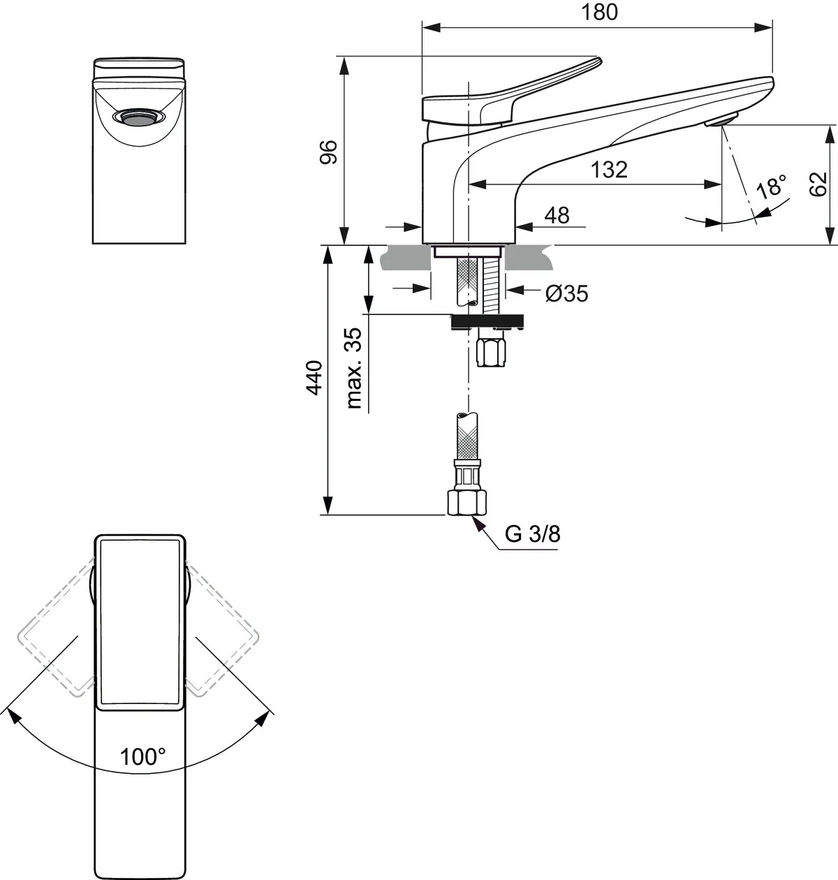 Einhand-Waschtischarmatur „Conca“ Ausladung 132 mm in Chrom