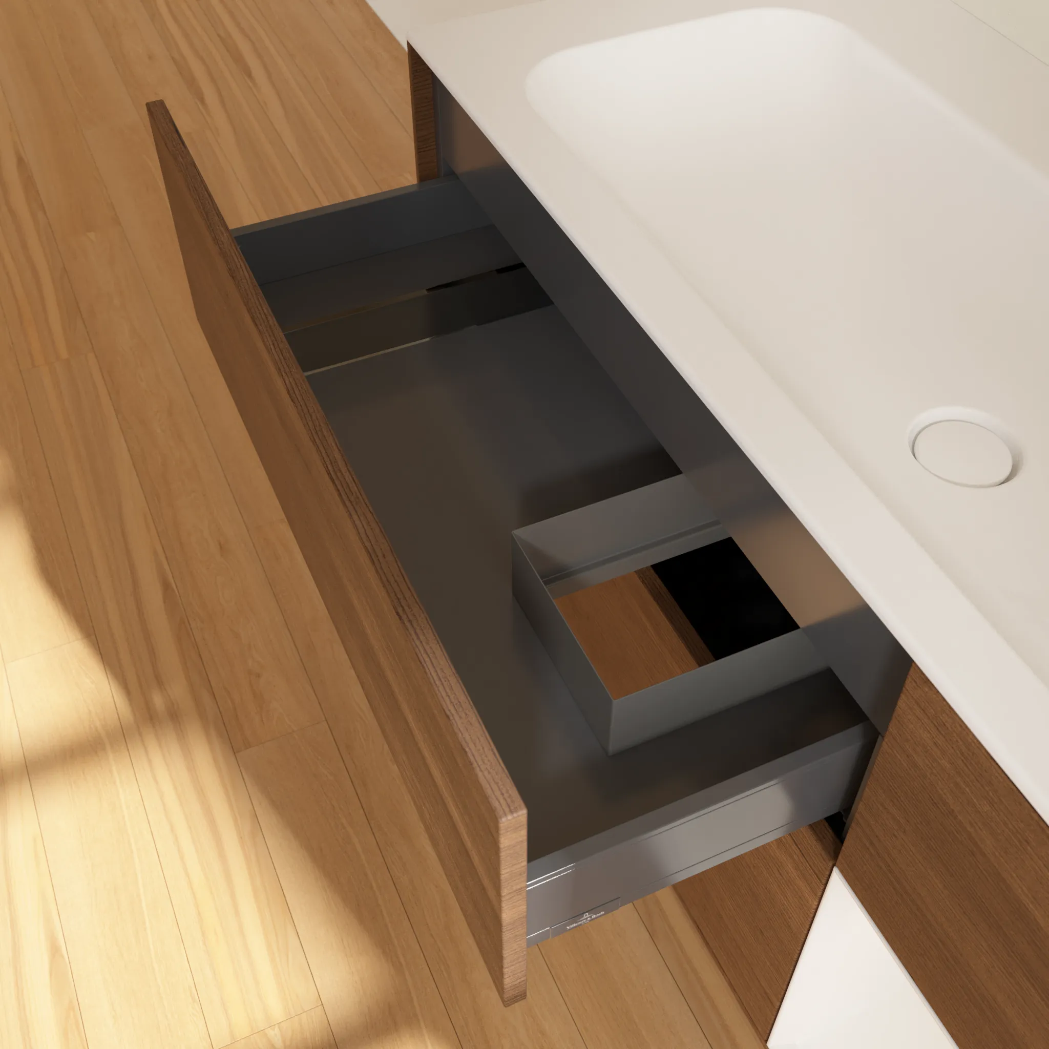 Villeroy & Boch Waschtischunterschrank „Finion“ für Schrankwaschtisch 1196 × 591 × 498 mm Walnut Veneer, für Becken mittig Villeroy & Boch Waschtischunterschrank „Finion“ für Schrankwaschtisch 1196 × 591 × 498 mm Walnut Veneer, für Becken mittig