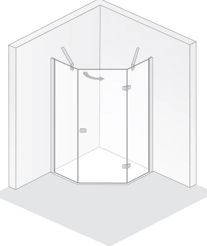HSK teilgerahmte Fünfeckdusche 3-teilig „Premium Softcube“ Glas Klar hell, Profile Chromoptik (Alu Hochglanz poliert), Scharniere Premium Softcube, H: 2000 mm HSK teilgerahmte Fünfeckdusche 3-teilig „Premium Softcube“ Glas Klar hell, Profile Chromoptik (Alu Hochglanz poliert), Scharniere Premium Softcube, H: 2000 mm