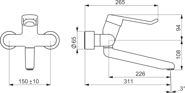 Einhand-Waschtischarmatur Bedienungshebel lang „Medipro“ Ausladung 311 mm in Chrom Einhand-Waschtischarmatur Bedienungshebel lang „Medipro“ Ausladung 311 mm in Chrom