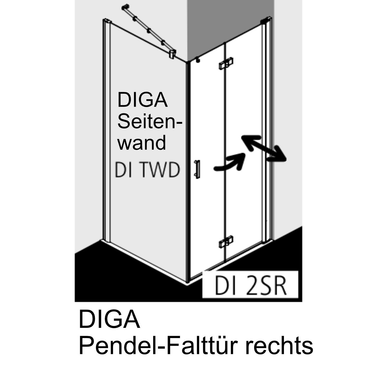 Kermi Pendel-Falttür links „Diga“ Glas Klar, Falttür BV: 680 - 700 mm GAK: 665 - 685 mm WE: 690 - 710 mm H: 1850 mm