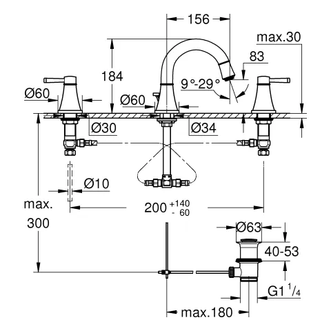Grohe Grandera 3-Loch-Waschtischbatterie 20624, Zugstangen-Ablaufgarnitur 1 ¼, chrom Grohe Grandera 3-Loch-Waschtischbatterie 20624, Zugstangen-Ablaufgarnitur 1 ¼, chrom