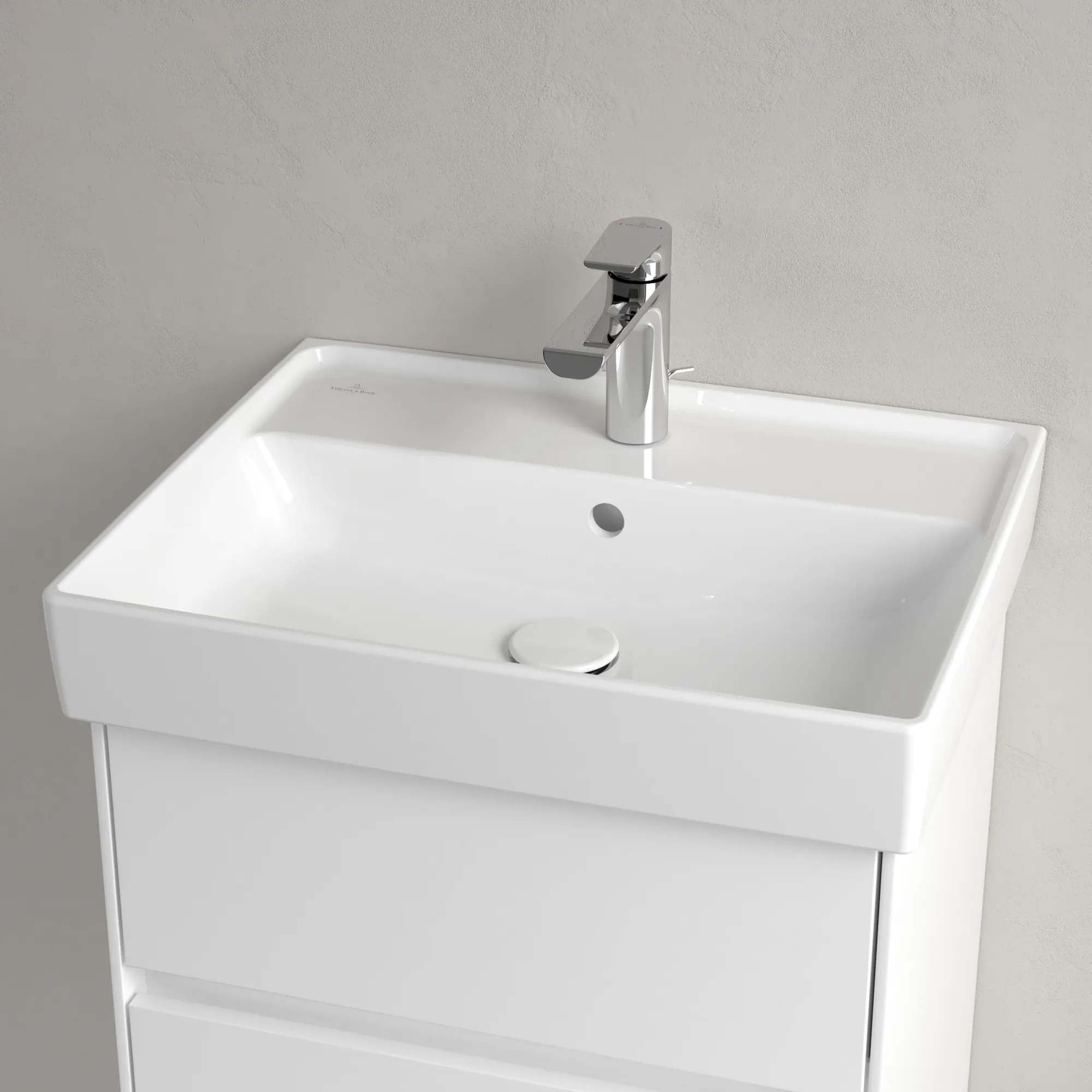 Villeroy & Boch Collaro Wandwaschbecken, 550x440x160mm, weiß Alpin CeramicPlus, Rechteckform mit Überlauf, TitanCeram Material