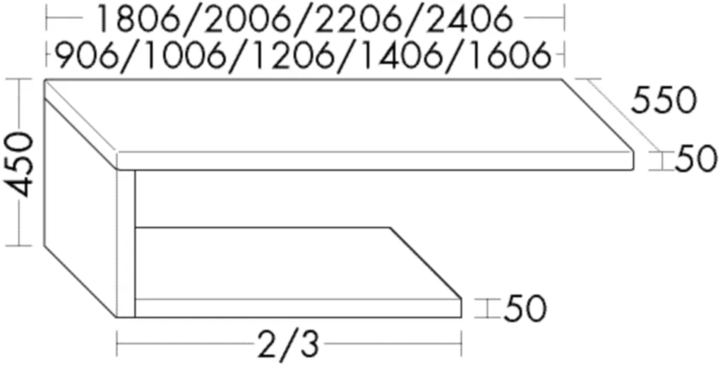 Konsolenplatte - Höhe: 450 mm, inkl. Metallkonsolen, Tiefe: 550 mm, Breite: 1006 mm, Höhe: 450 mm