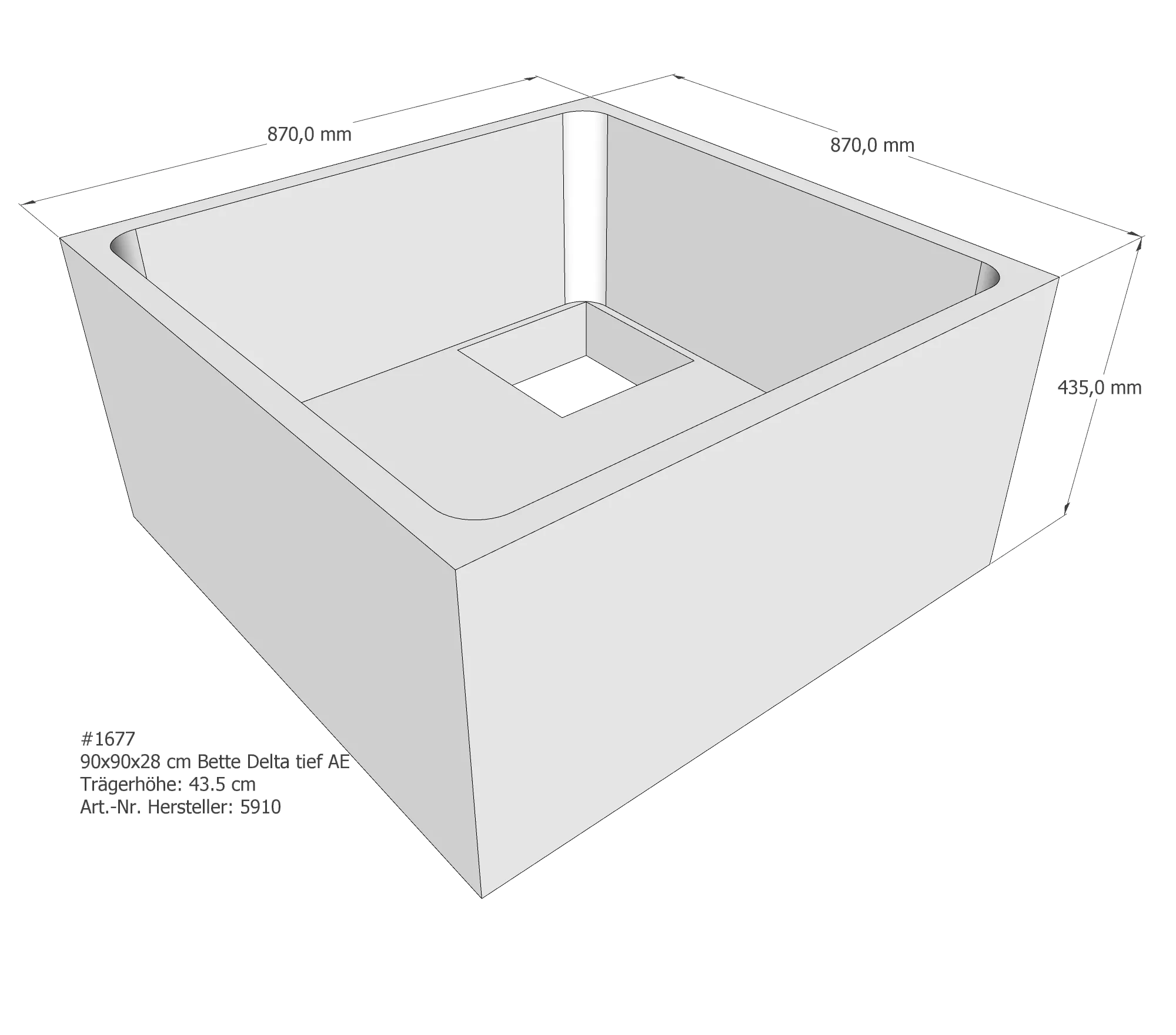 Duschwannenträger für Bette Delta (tief) 90 × 90 × 28 cm Breite: 90 cm / Länge: 90 cm