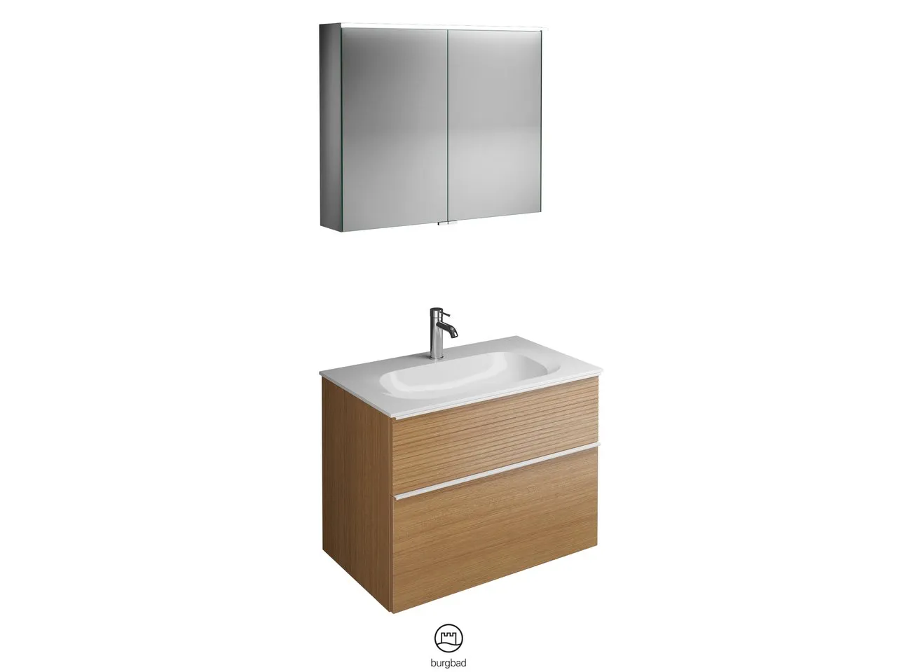 burgbad Badmöbelset „Fiumo“ Griff, Schwarz Matt (230 mm), in Rauchgrün Softmatt burgbad Badmöbelset „Fiumo“ Griff, Schwarz Matt (230 mm), in Rauchgrün Softmatt