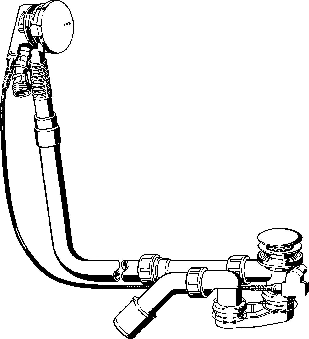 Viega Ab- und Überlaufgarnitur mit Zulauffunktion Modell 6161.70 „Multiplex Trio“ 6161.70 in 1070 mm × DN40 / 50 verchromt 11 cm Viega Ab- und Überlaufgarnitur mit Zulauffunktion Modell 6161.70 „Multiplex Trio“ 6161.70 in 1070 mm × DN40 / 50 verchromt 11 cm