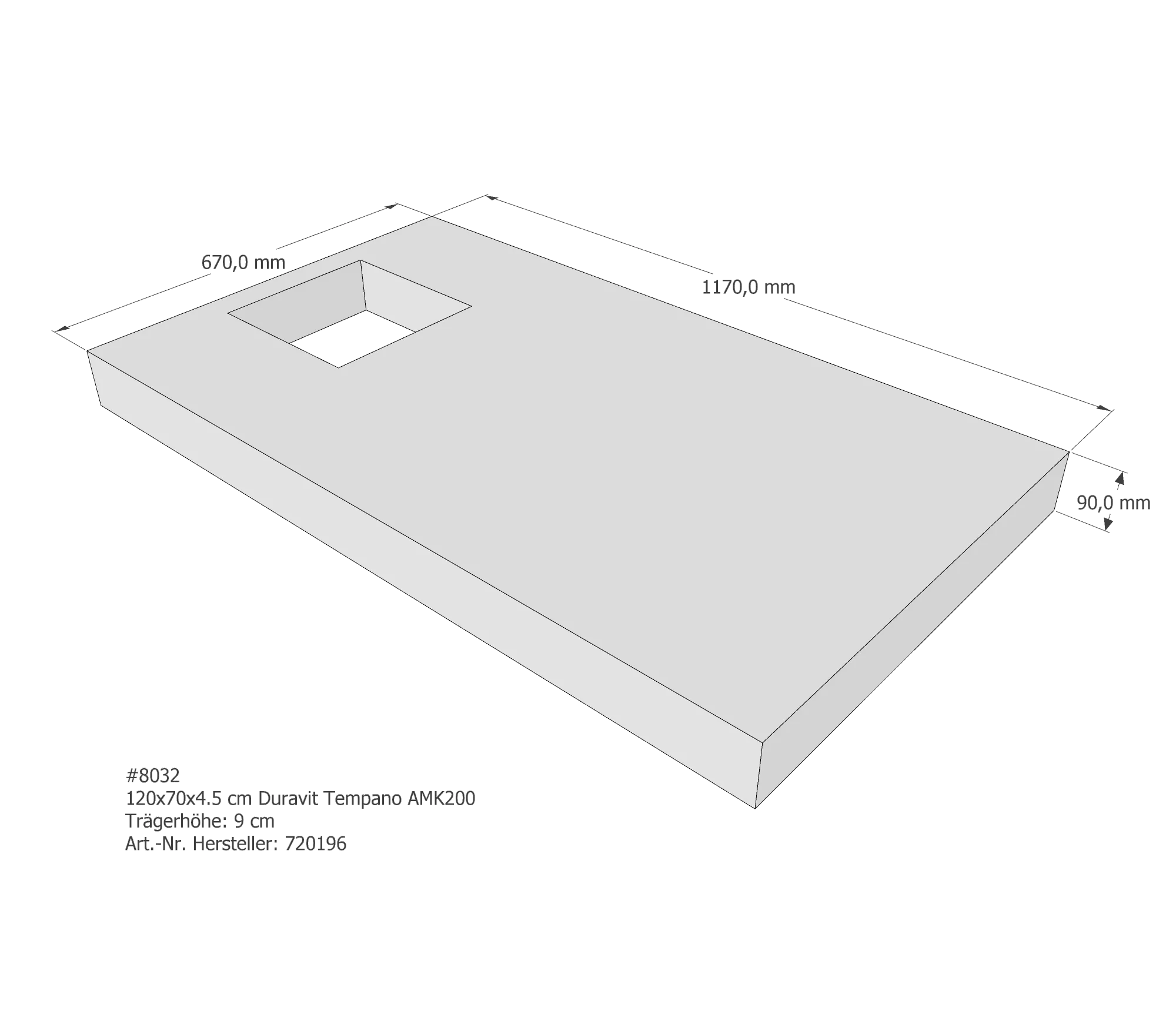 Duschwannenträger für Duravit Tempano 120 × 70 × 4,5 cm Breite: 70 cm / Länge: 120 cm Duschwannenträger für Duravit Tempano 120 × 70 × 4,5 cm Breite: 70 cm / Länge: 120 cm