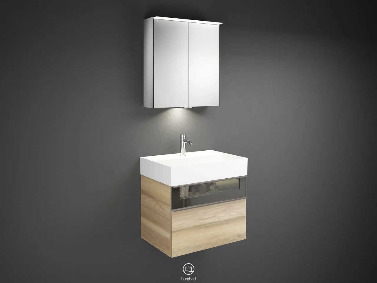 burgbad Yumo SFLA067 Badmöbelset Spiegelschrank mit Mineralguss-Waschtisch burgbad Yumo SFLA067 Badmöbelset Spiegelschrank mit Mineralguss-Waschtisch