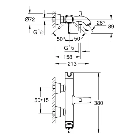 Einhand-Wannenbatterie Grandera 24374, Wandmontage, integrierter Handbrausehalter, eigensicher, chrom Einhand-Wannenbatterie Grandera 24374, Wandmontage, integrierter Handbrausehalter, eigensicher, chrom