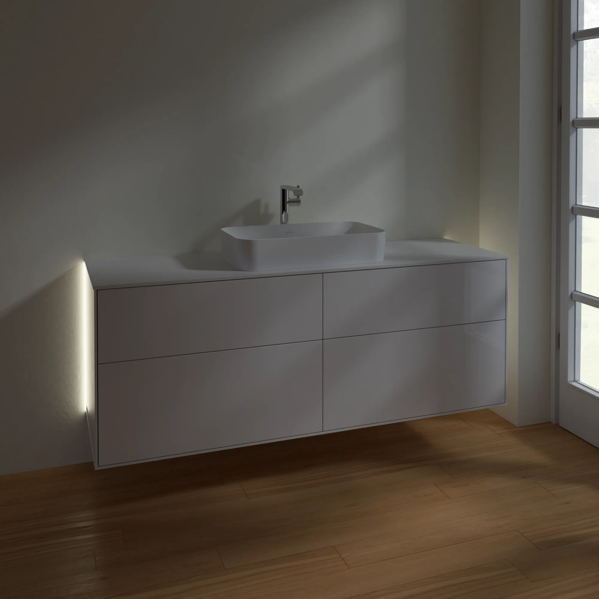 Villeroy & Boch Waschtischunterschrank „Finion“ für Schrankwaschtisch 1600 × 603 × 501 mm Glossy White Lacquer, für Becken mittig, mit Hahnlochbohrung
