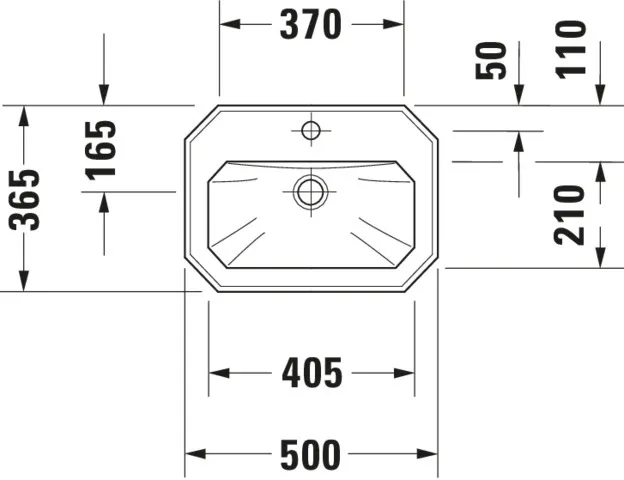 Handwaschbecken 1930 500 mm mit ÜL, mit HLB, 1 HL, weiß