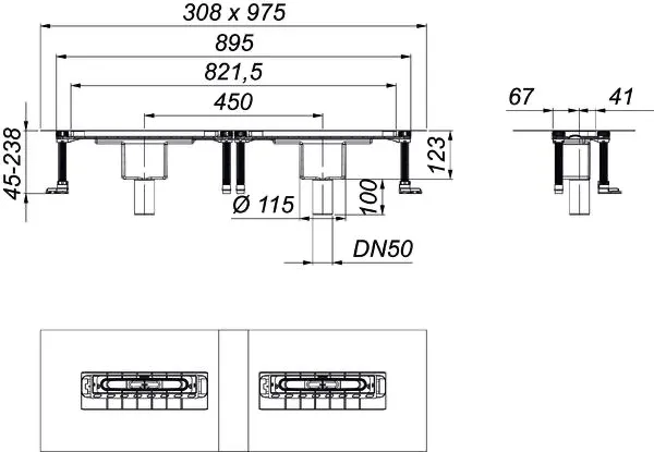 Ablaufgehäuse DallFlex 2.0 Duo senkrecht, DN 50 Ablaufgehäuse DallFlex 2.0 Duo senkrecht, DN 50