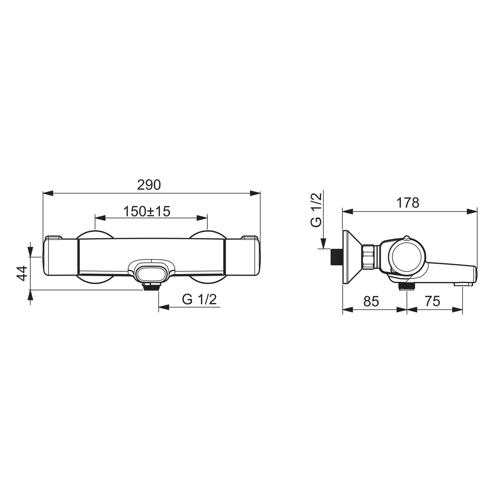 Zweihand-Wannenarmatur „Micra“ Ausladung 159 mm in Matt-Schwarz Zweihand-Wannenarmatur „Micra“ Ausladung 159 mm in Matt-Schwarz