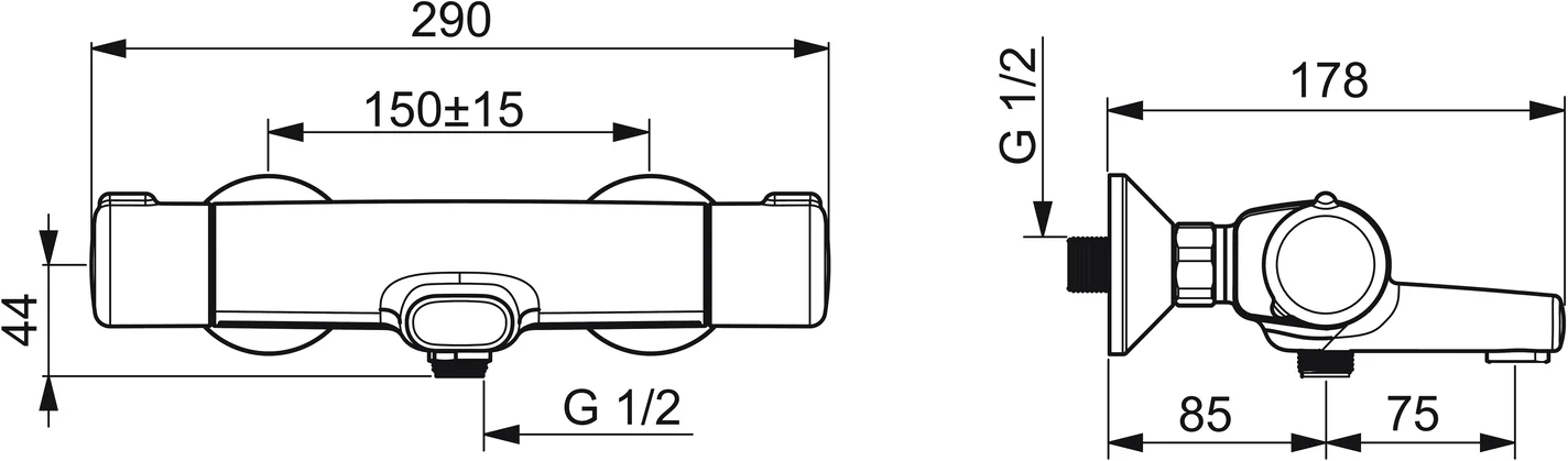 HansaMICRA Wannenfüll- und Brausebatterie HansaMICRA 5816, Ausladung 159 mm DN15, Matt-Schwarz