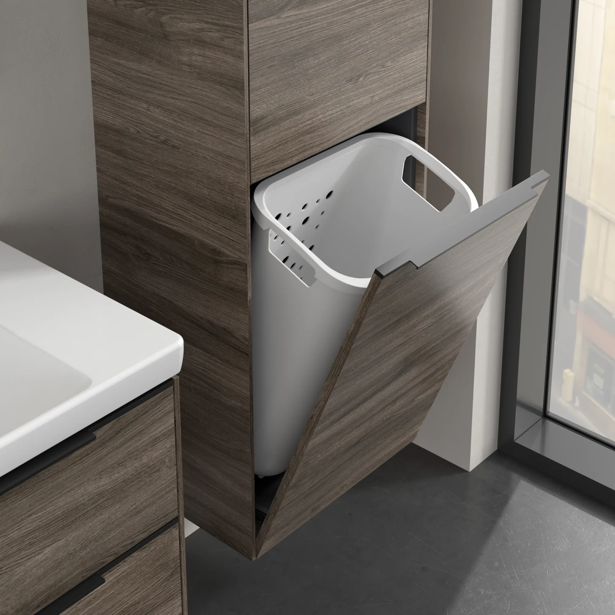 Villeroy & Boch Hochschrank mit Wäschekorb-Klappe „Subway 3.0“ 45 × 171 × 36,2 × 36,2 cm 1 Tür, 1 Wäscheklappe, 1 × fixer Fachboden, Anschlag: rechts, 2 × Glasfachboden, 1 Tür, Anschlag rechts