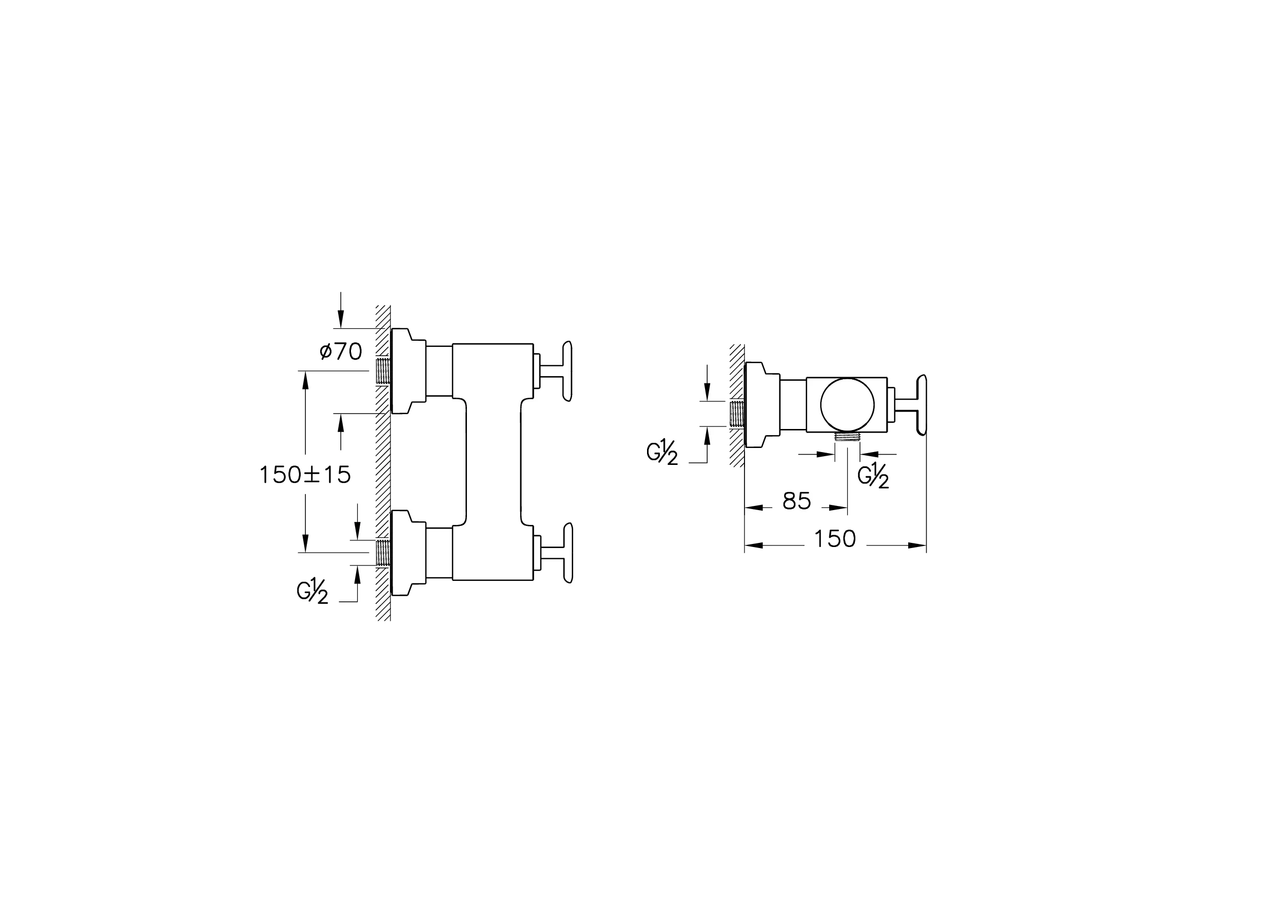 VitrA Origin Classic Zweigriff-Brausearmatur Aufputzmontage Chrom, Stichmaß 150 mm, leichtgängige Kreuzgriffe, keramische Dichtscheiben, Rosetten Ø 70 mm, Brauseabgang G 1/2" VitrA Origin Classic Zweigriff-Brausearmatur Aufputzmontage Chrom, Stichmaß 150 mm, leichtgängige Kreuzgriffe, keramische Dichtscheiben, Rosetten Ø 70 mm, Brauseabgang G 1/2"