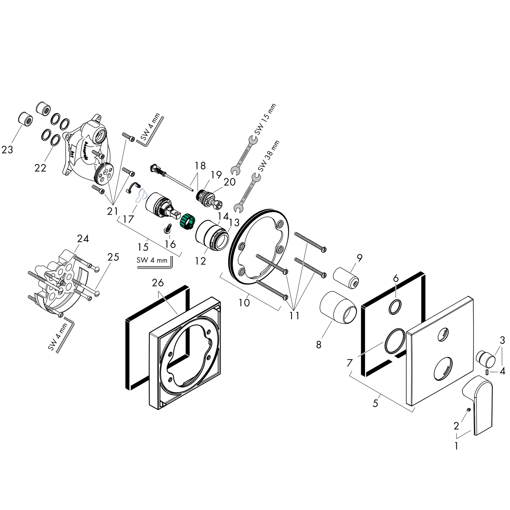 Wannenmischer Unterputz Vernis Shape Fertigset chrom Wannenmischer Unterputz Vernis Shape Fertigset chrom