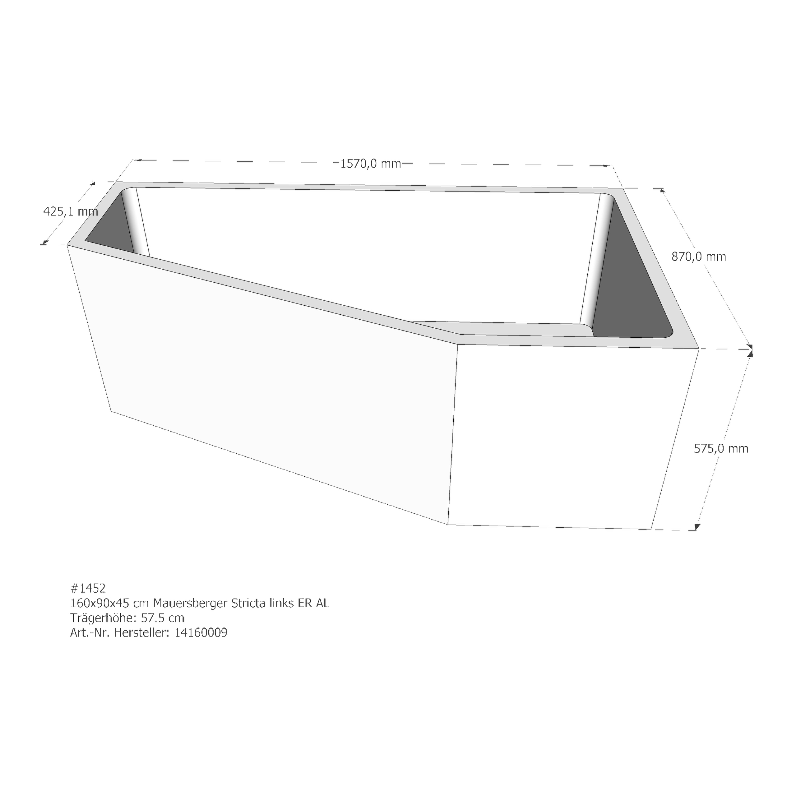 Badewannenträger für Mauersberger Stricta 160/90 links 160 × 90 × 45 cm