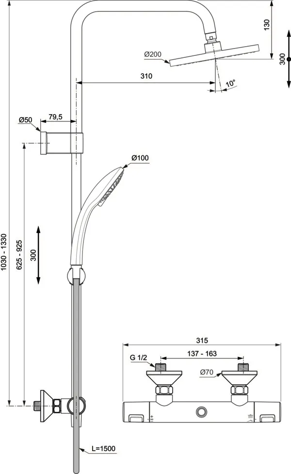 Ideal Standard Duschsystem „CerathermT25“