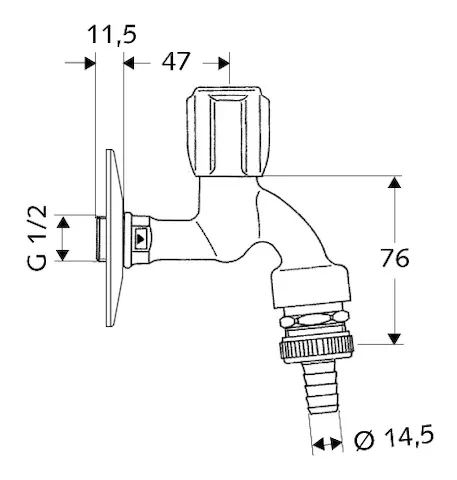 Auslaufventil COMFORT, RFV, RB, DN 15 G 1/2 AG, Schlauchverschraubung Ø 14,5 mm (DN 20 G 3/4 AG), chrom