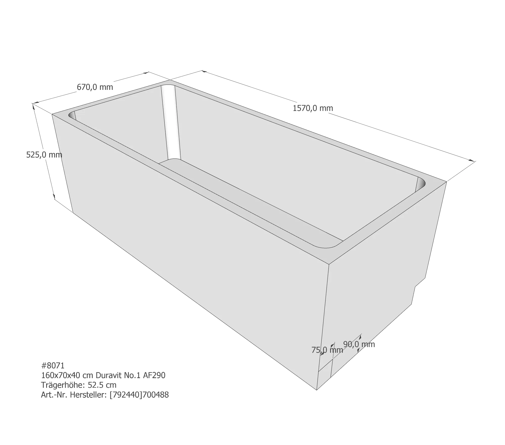 Badewannenträger passend für Duravit No.1 160 × 70 × 40 cm
