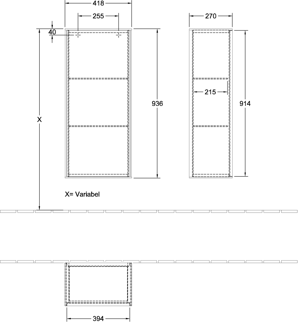 Villeroy & Boch Finion Seitenschrank F57, 418x936x270mm, Eckig, Wandhängend