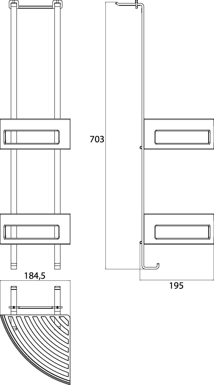 system 2 Türetagere mit 2 verschiebbaren Eckwandkörben und mit 2 Haken, chrom