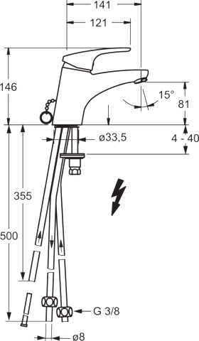 HA Einhebelmischer Waschtischbatterie HANSAMIX 0111 Kupferrohr Ausladung 141 mm DN15 Chrom