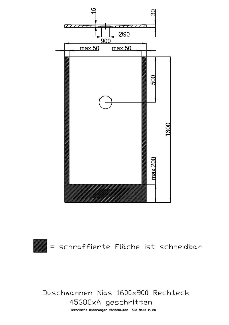 Hoesch Nias Duschwanne Mineralguss Solique Steingrau 1600x900x35