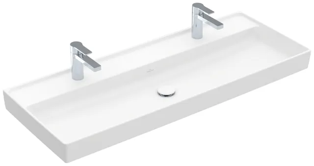Villeroy & Boch Schrankwaschtisch aus TitanCeram „Collaro“ 1200 × 470 × 160 mm, Hahnlochposition links und rechts, mit Hahnlochbohrung in Stone White Villeroy & Boch Schrankwaschtisch aus TitanCeram „Collaro“ 1200 × 470 × 160 mm, Hahnlochposition links und rechts, mit Hahnlochbohrung in Stone White