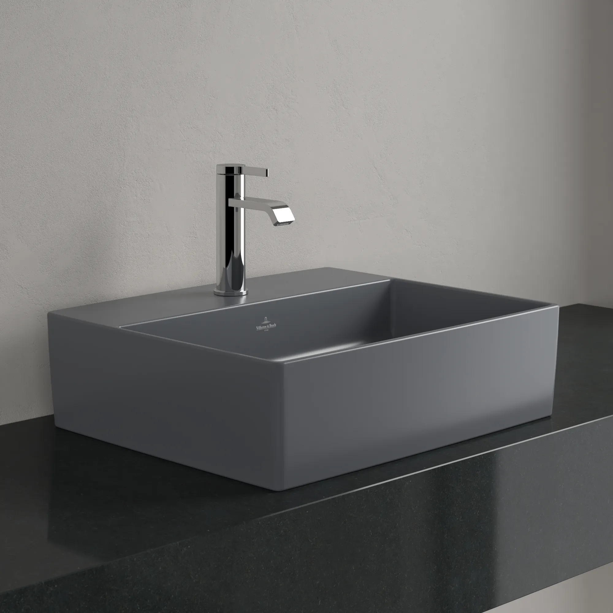 Villeroy & Boch Aufsatzwaschtisch aus TitanCeram „Memento 2.0“ 498 × 420 × 139 mm, mit Hahnlochbohrung, Hahnlochposition mittig in Graphite