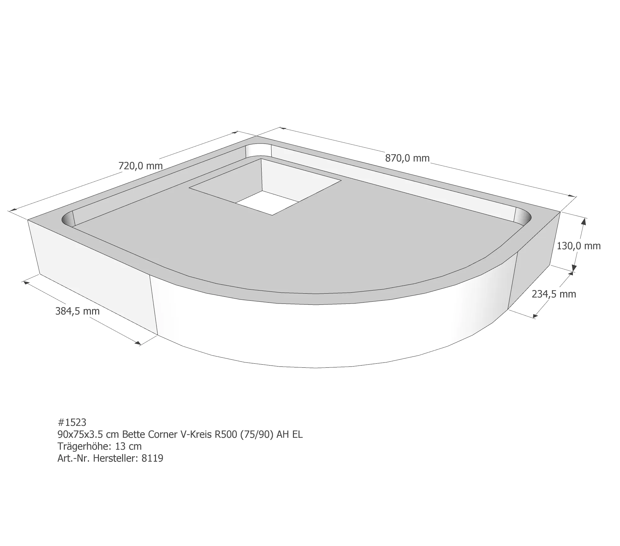Duschwannenträger für Bette Corner 75 × 90 × 3,5 cm Breite: 90 cm / Länge: 75 cm Duschwannenträger für Bette Corner 75 × 90 × 3,5 cm Breite: 90 cm / Länge: 75 cm