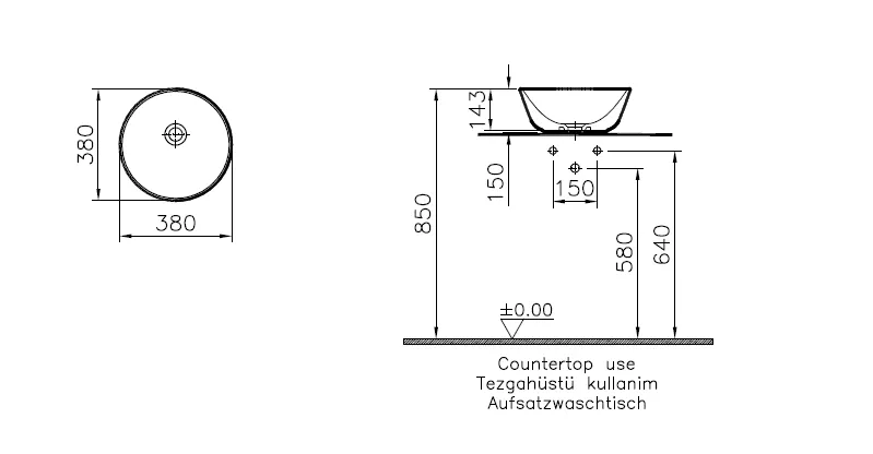 Geo Aufsatzschale rund 38 cm ohne Hahnloch ohne Überlaufloch Weiß Hochglanz