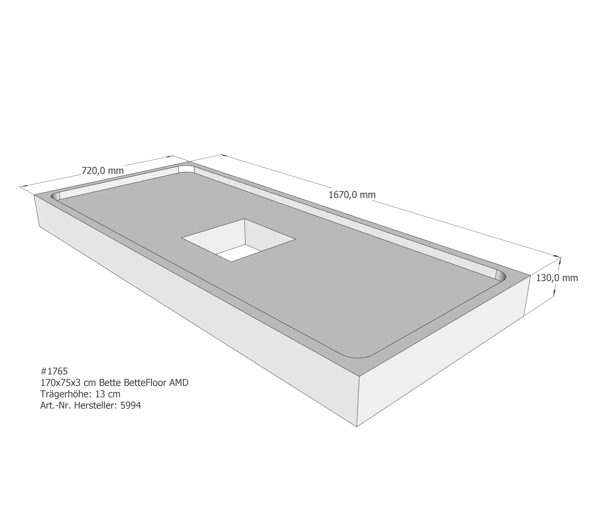 Duschwannenträger für Bette Floor 170 × 75 × 3 cm Breite: 75 cm / Länge: 170 cm Duschwannenträger für Bette Floor 170 × 75 × 3 cm Breite: 75 cm / Länge: 170 cm