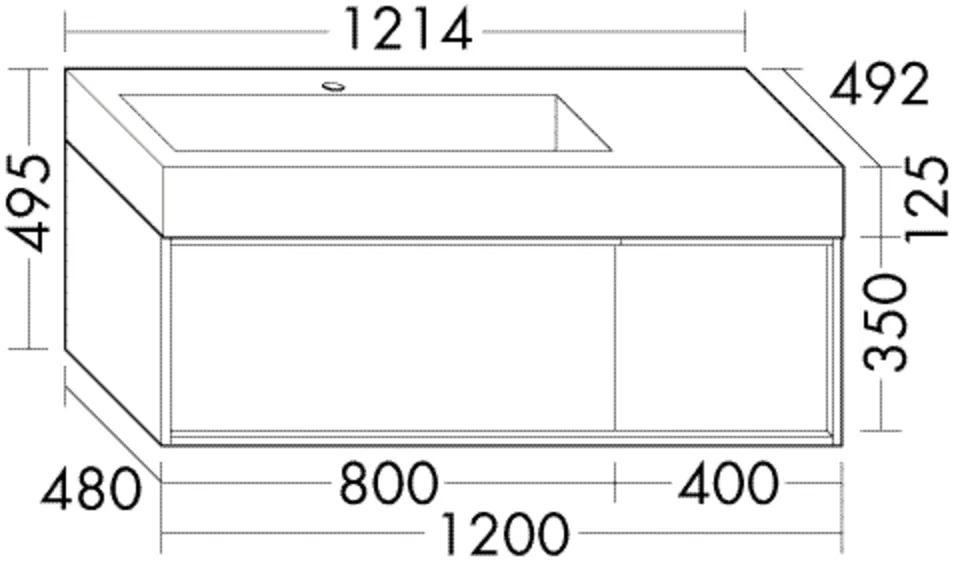 Mineralguss-Waschtisch Uomo inkl. Waschtischunterschrank, Serie Uomo, 1.214 x 492 mm, Beckenmaße 776 x 331 mm, Muldentiefe 90 mm, 1 Auszug 350 mm tief, 1 seitlicher Auszug 350 mm, inkl. burgbad cleanFlow