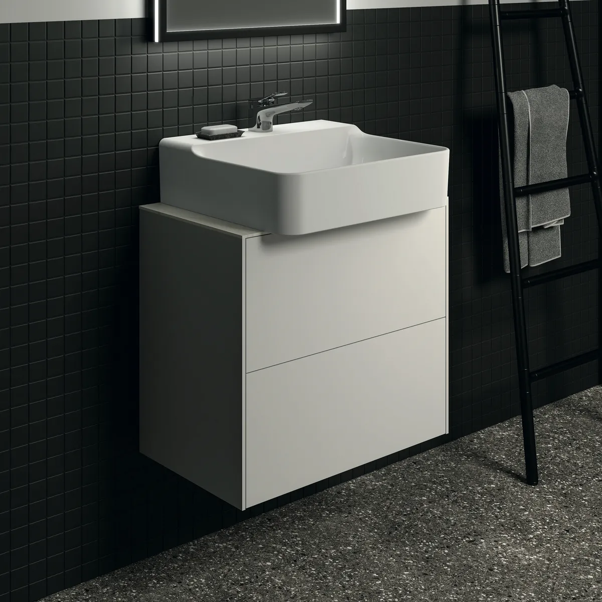 Waschtischplatte Conca, aus Keramik, 602x373x6mm, Marmor Noir Desir
