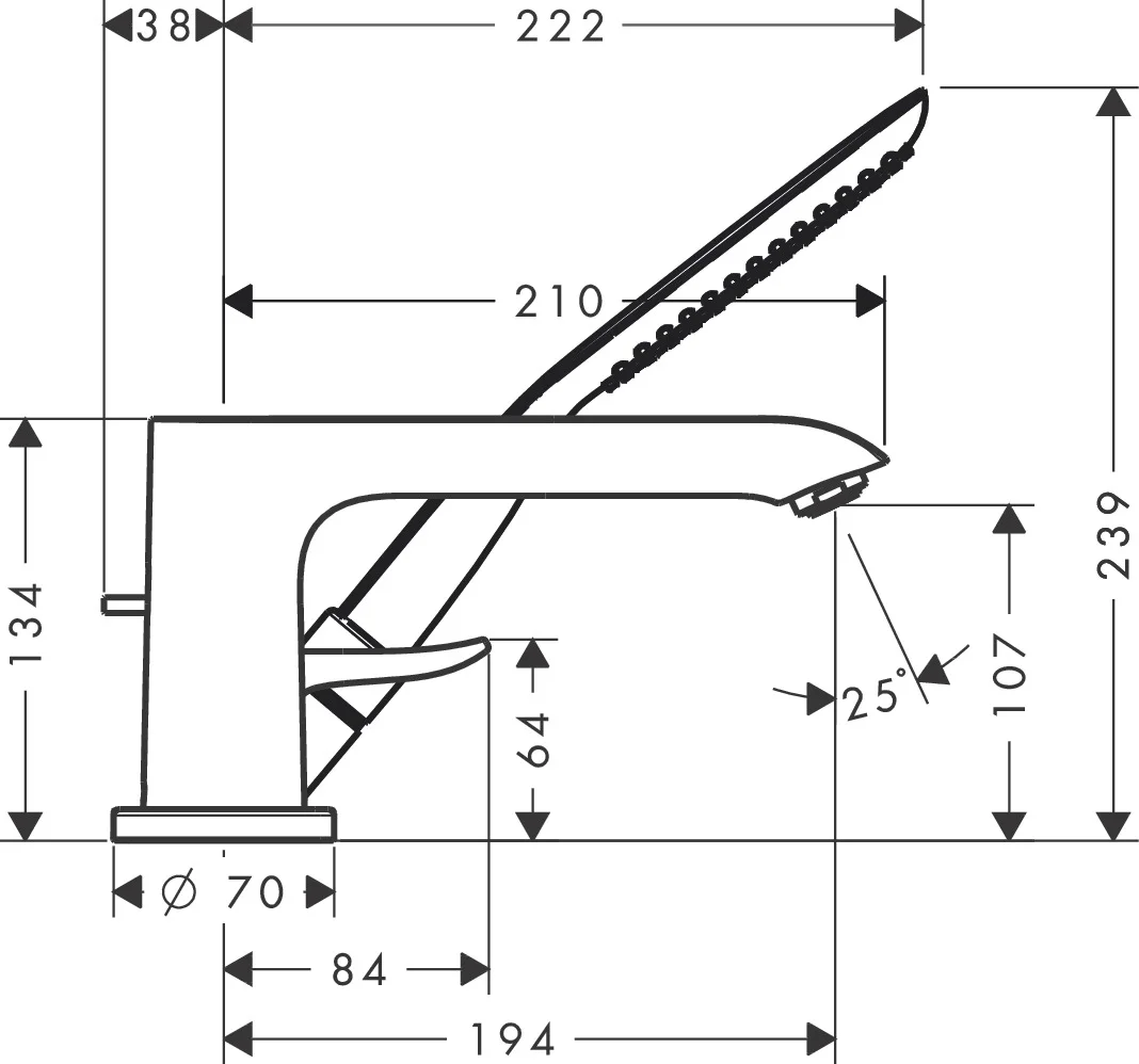 Hansgrohe Metris 3-Loch Einhebel-Wannenrandmischer Chrom, Ausladung 220 mm, RainAir Handbrause, max. Ausziehänge 1,10 m