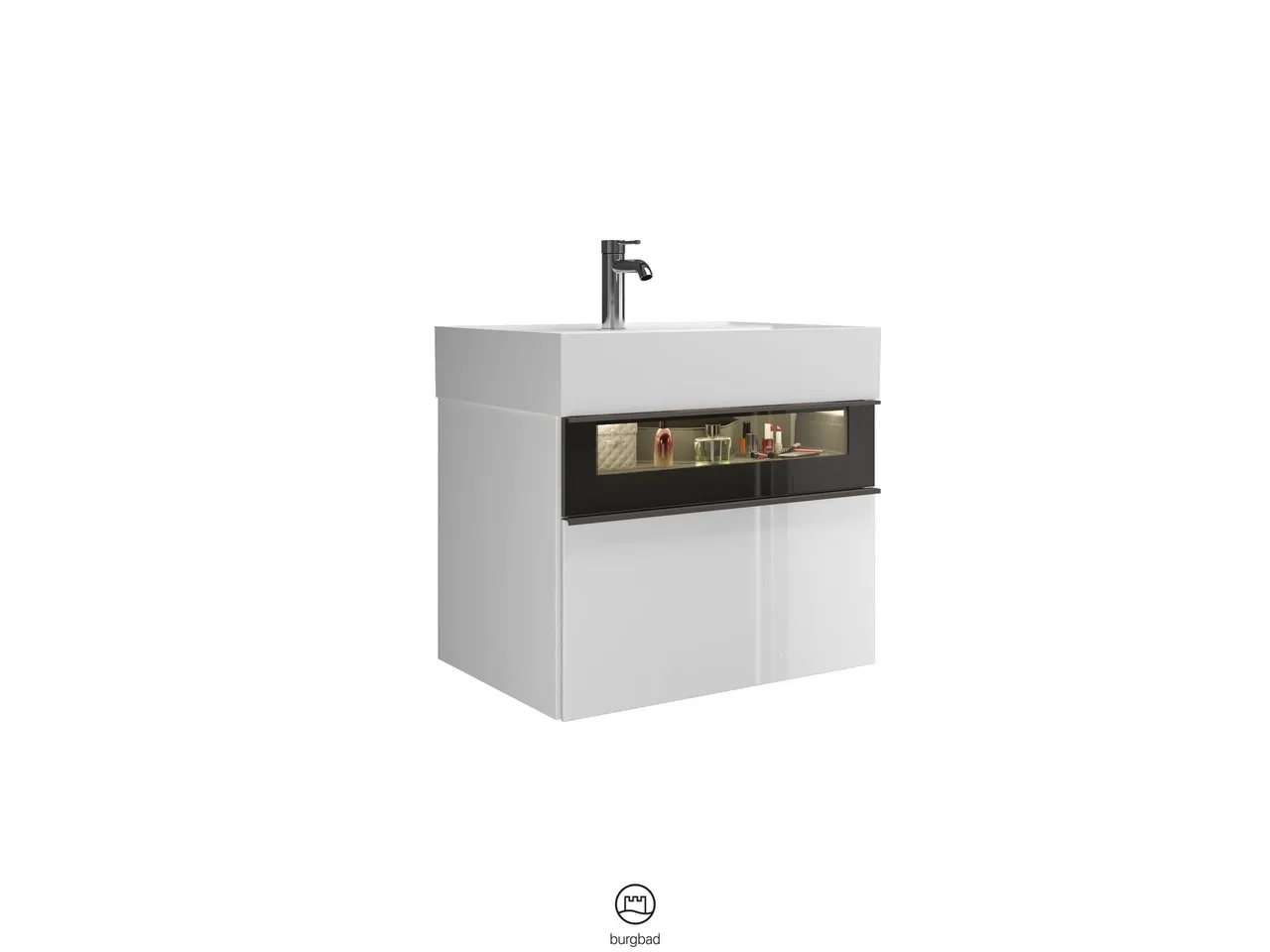 Yumo Mineralguss-Waschtisch inkl. WTU - burgbad, 470x665x610 mm, weiß mit Rauchglaseinsatz Yumo Mineralguss-Waschtisch inkl. WTU - burgbad, 470x665x610 mm, weiß mit Rauchglaseinsatz