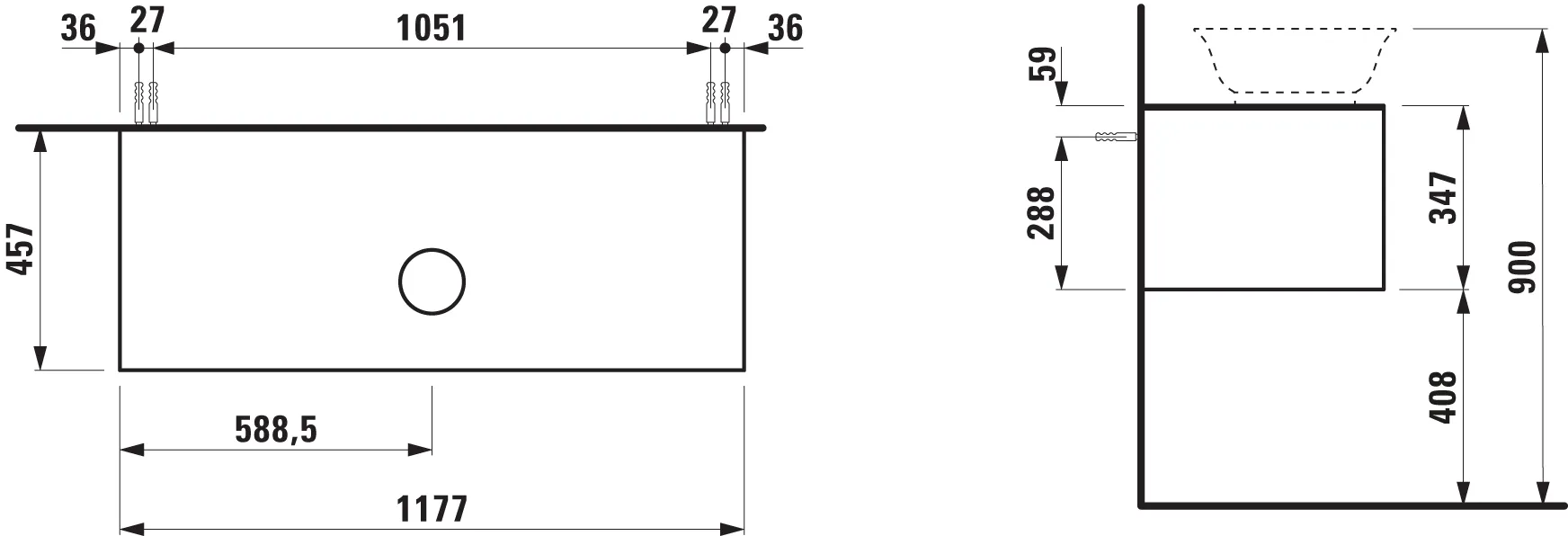 Laufen Waschtischunterbau „THE NEW CLASSIC“ 1177 × 347 × 457 mm Weiß matt, mittig