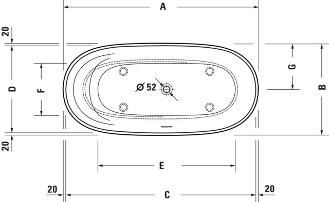Duravit Badewanne „Cape Cod“ vorwand oval 190 × 90 cm, links 