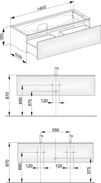 KEUCO Waschtischunterschrank mit Auszug „Edition 11“ Weiß (Lack, hochglanz), Weiß (Lack, hochglanz), mit Beleuchtung 1400 × 350 × 535 mm KEUCO Waschtischunterschrank mit Auszug „Edition 11“ Weiß (Lack, hochglanz), Weiß (Lack, hochglanz), mit Beleuchtung 1400 × 350 × 535 mm