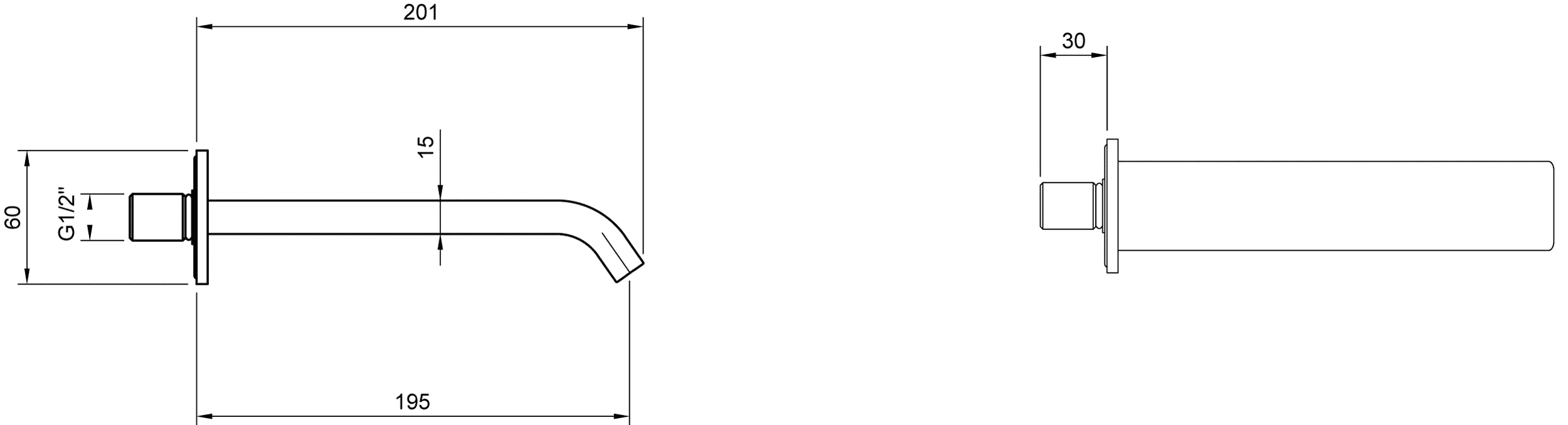 Villeroy & Boch Badewannenauslauf Dawn, 60x201x60 mm, Matt Black, Wandmontage, AirPlus, SmartPressure