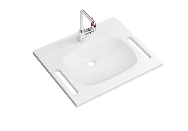 HEWI Produktset Waschtisch und Armatur, PG87, alpinweiß, 650x550 mm, Aquablau HEWI Produktset Waschtisch und Armatur, PG87, alpinweiß, 650x550 mm, Aquablau